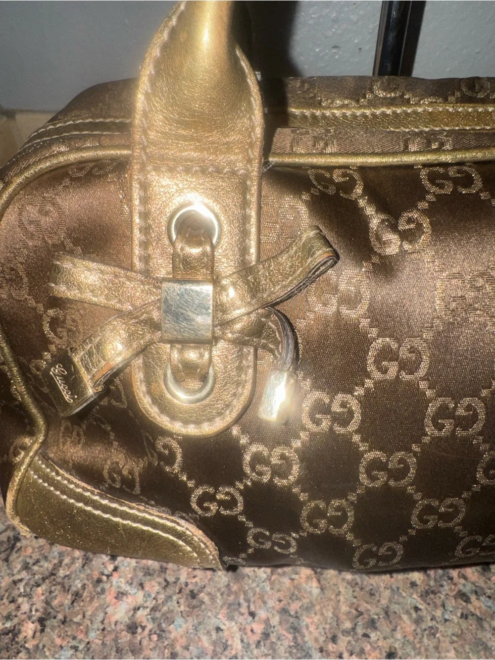 Gucci princy Brown/gold Monogram Boston Bag EUC (guaranteed authentic)
